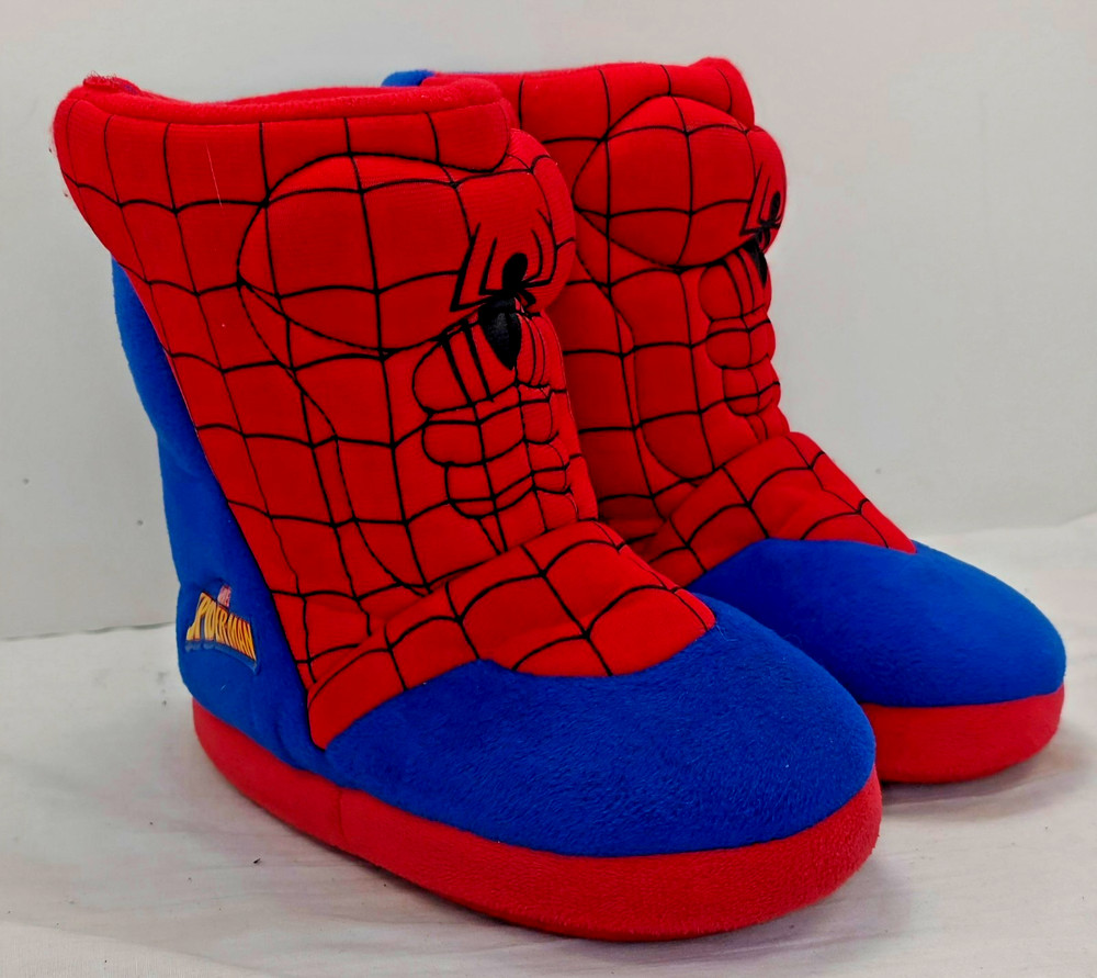Marvel Spider-Man Plush Slipper Boots Kids Red Blue Superhero House Shoes M 9/10
