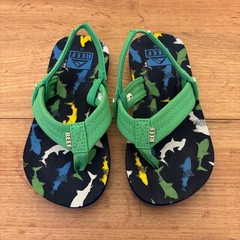REEF Little Ahi Water-Friendly Flip-Flops Green Shark Kids Size 10 Summer Beach