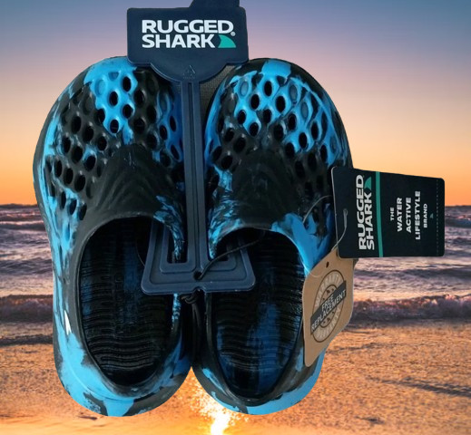 Rugged Shark Size 4 BIG BOY Slip on Water Sneakers Black/Blue NWT