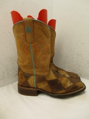 ANDERSON BEAN BOOTS Brown Patchwork Square Toe Cowboy Boots Kids sz 3 Sty 1053
