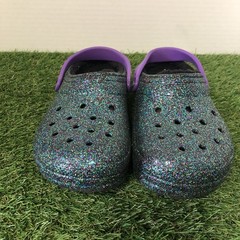 Crocs Classic Lined Clogs Black Purple Sparkles Size J5 JUNIOR