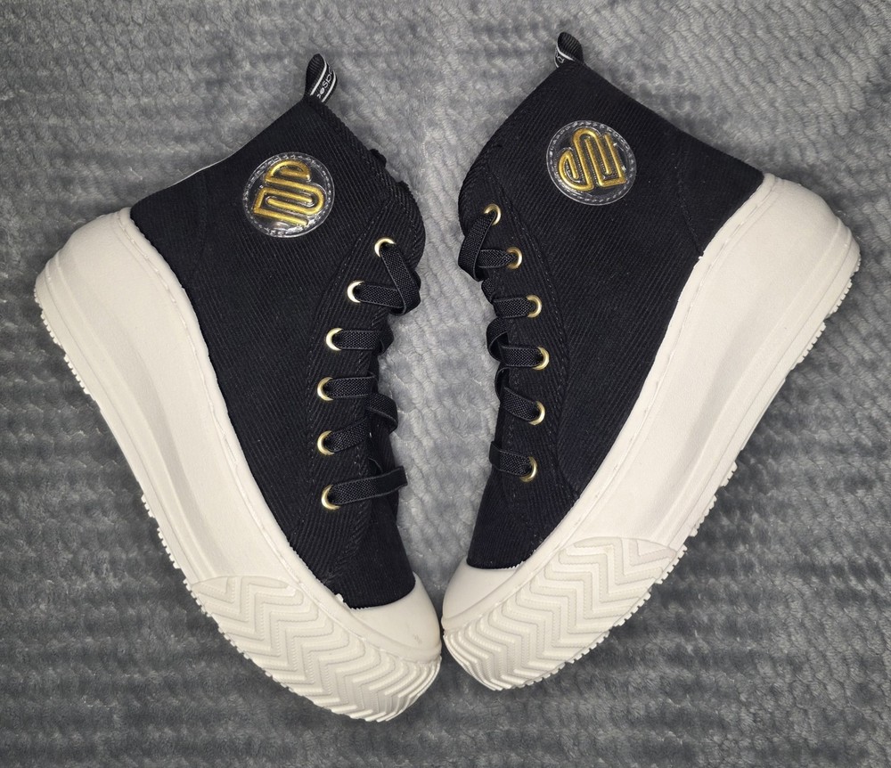 Justice Sport Kids Black/White/Gold High Top Zipper Sneakers Size 3