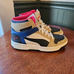 Puma Rebound LayUp SL Kids High Top Sneakers Tan Black Blue 370486-38 Size 6C