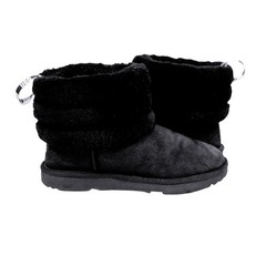 UGG Kids Fluff Mini Quilted Ankle Boots- 1103612K- Black Suede/ Shearling Size 2