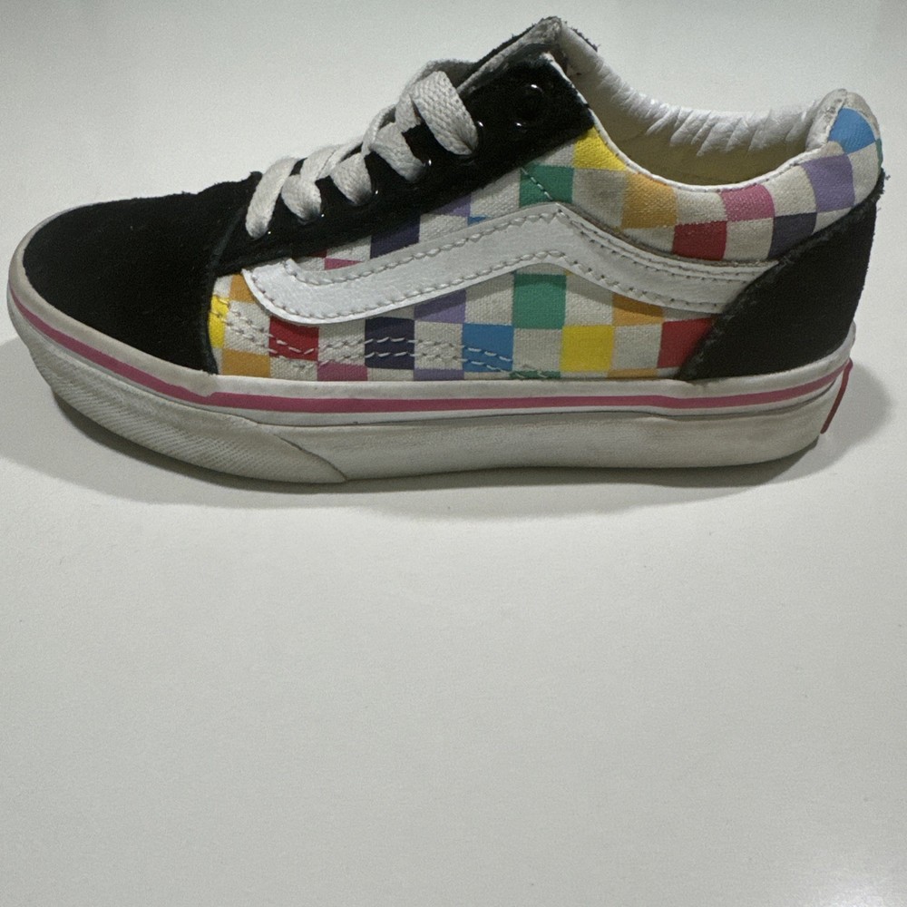 VANS OLD SKOOL RAINBOW CHECKERED LACE-UP SNEAKERS, KIDS SIZE 12