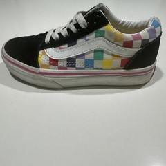 VANS OLD SKOOL RAINBOW CHECKERED LACE-UP SNEAKERS, KIDS SIZE 12