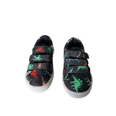 Kids Dinosaur Print Canvas Sneakers Black Multi Hook and Loop Shoes Size 5 US