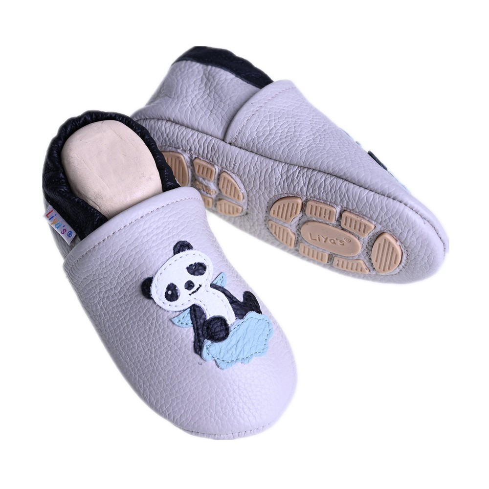 Liya’s leather slippers slippers – #602 panda in gray beige size 19/20 – 35/36