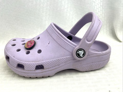 Crocs Unisex Kids Classic Clogs Lavender Size J1 w/Bulldog & Doughnut Jibbitz
