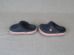 Iconic Comfort Crocs Youth C5 Slingbacks Blue, Red & White Slip-Ons