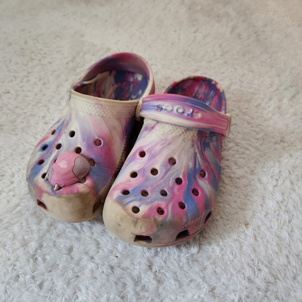 Crocs Kids Classic Marbled Clog Pink Purple Blue Swirl Slip On Shoes Size 10
