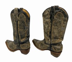 Corral Teen A1029 Youth 2.5T Distressed Black Leather Wings Cross Snip Toe Boots