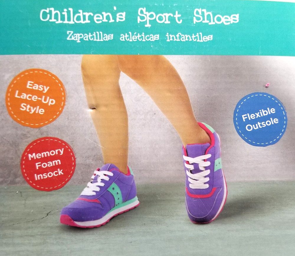Kid’s Sport Sneakers Multicolor Easy lace Up Flexible Outsole NEW in Box Size 3