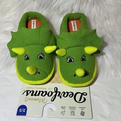 Dearfoams Memory Foam Dinosaur Kids Green Slippers Size 2/3 NEW!