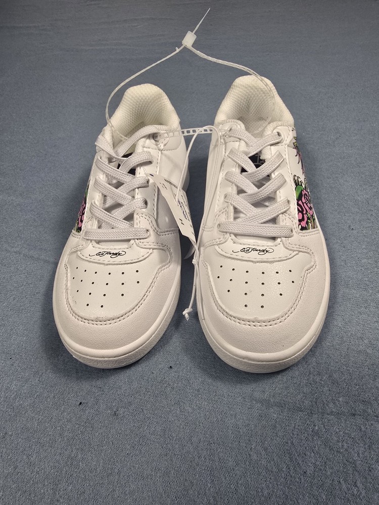Ed Hardy White Black Graphic Sneaker Girls Unisex Lace Up Size 9 New