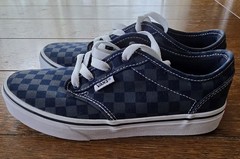 Vans Off The Wall Authentic Checkered Navy On Gray Youth Size 3.5 Checker Shoes