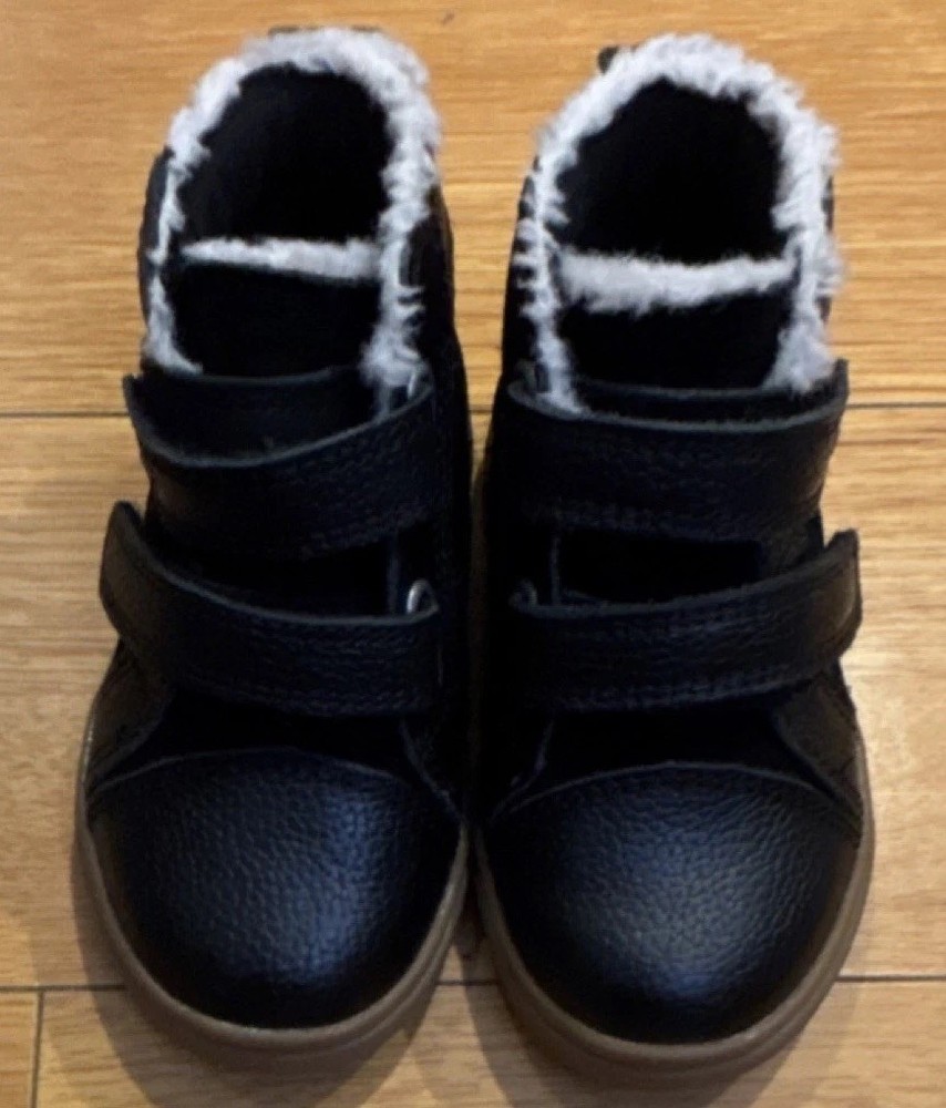 UGG Black White Fur Trim Leather Ankle Boots Baby Boys Size 6