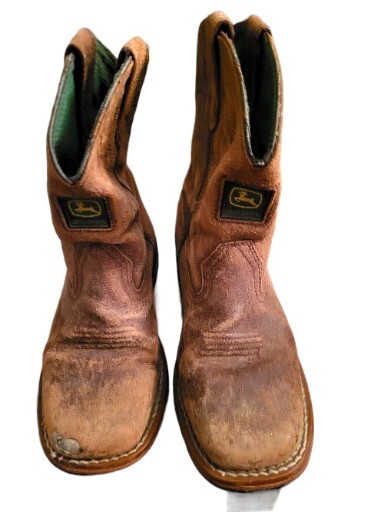 John Deere By Dan Post Childs Sz 2 1/2 Youth Western Boots Leather Suede *READ*