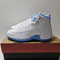 Air Jordan 12 Retro GS White University Blue Kids Shoes Sz 5.5Y (153265-112)