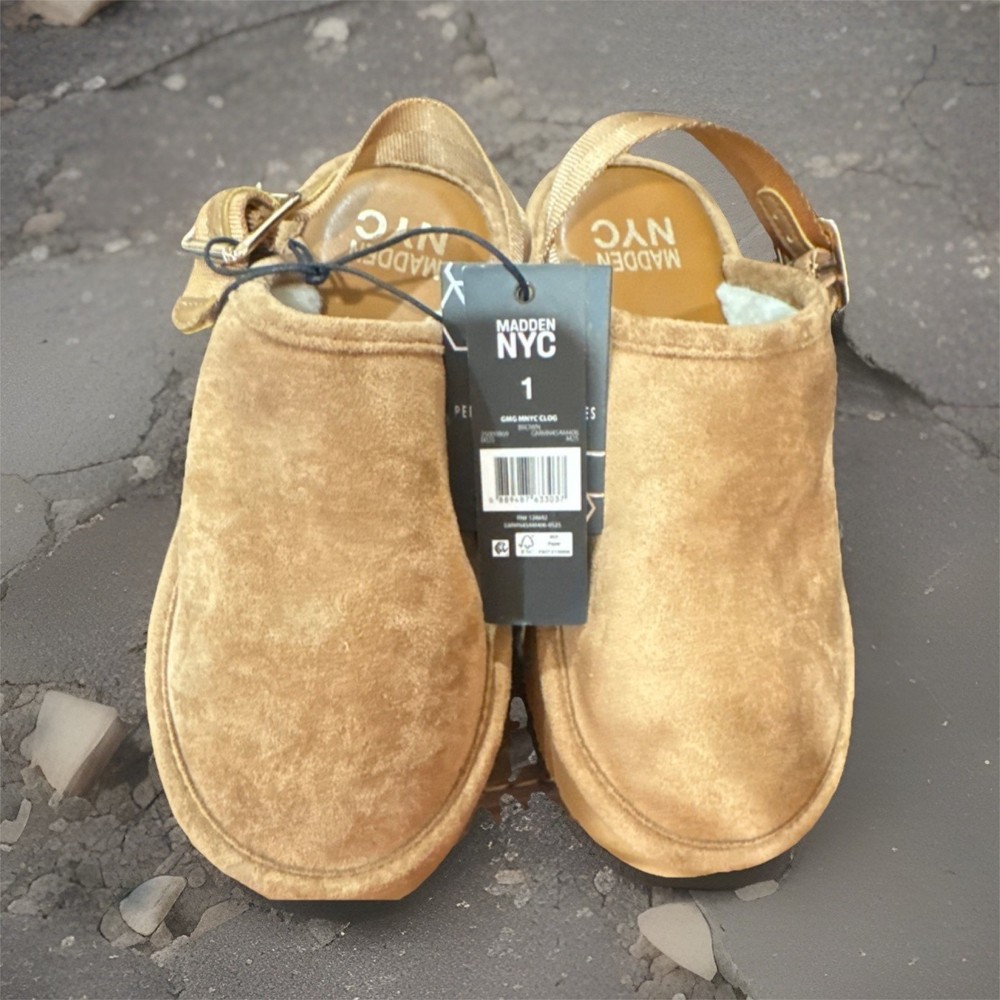 Madden NYC Brown Suede Clog Unisex Kids Size 1 Buckle Flat Closed Toe