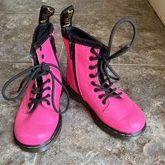 Dr. Martens 1460 T Pink Leather Combat Boots Kids US 8 EU 24 Lace Zip Logo