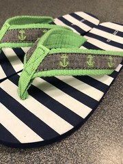 J. Crew Kids Youth Sz 3 Crew Cuts Flip Flops Nautical Theme Anchor Stripe Green