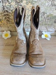 Cody James Brown Leather Square Toe Pull On Western Boots Embroidered Sz. 11