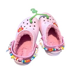 Crocs Classic Lined Daisy Clog K Pink Floral Faux Fur Kids Shoes 211634-6ZW C13