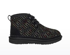 Size 2Y- UGG Neumel II Youth Graphic Stitch Suede Black Chukka Boots Treadlite