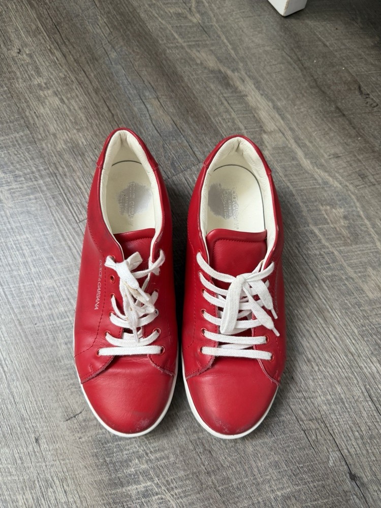 Authentic Dolce & Gabbana Red Leather Kids Sneakers Shoes 36