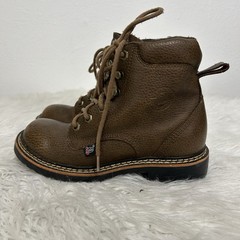 Justin Boots Kids Size 1D Brown Original Work Lace Up Leather Western Chunky