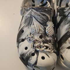 Crocs Comfort Slide Clogs Youth Size 3 J3 Black & White Marbled