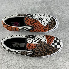 VANS Dalmatian Tiger Leopard Print Checkered Patchwork Slip-On Shoes Kids Size 4