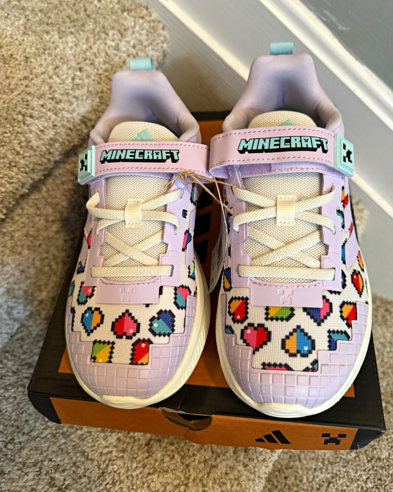 adidas Minecraft FortaRun EL C Sneaker Kids 2 Purple Hook & Loop JR1950