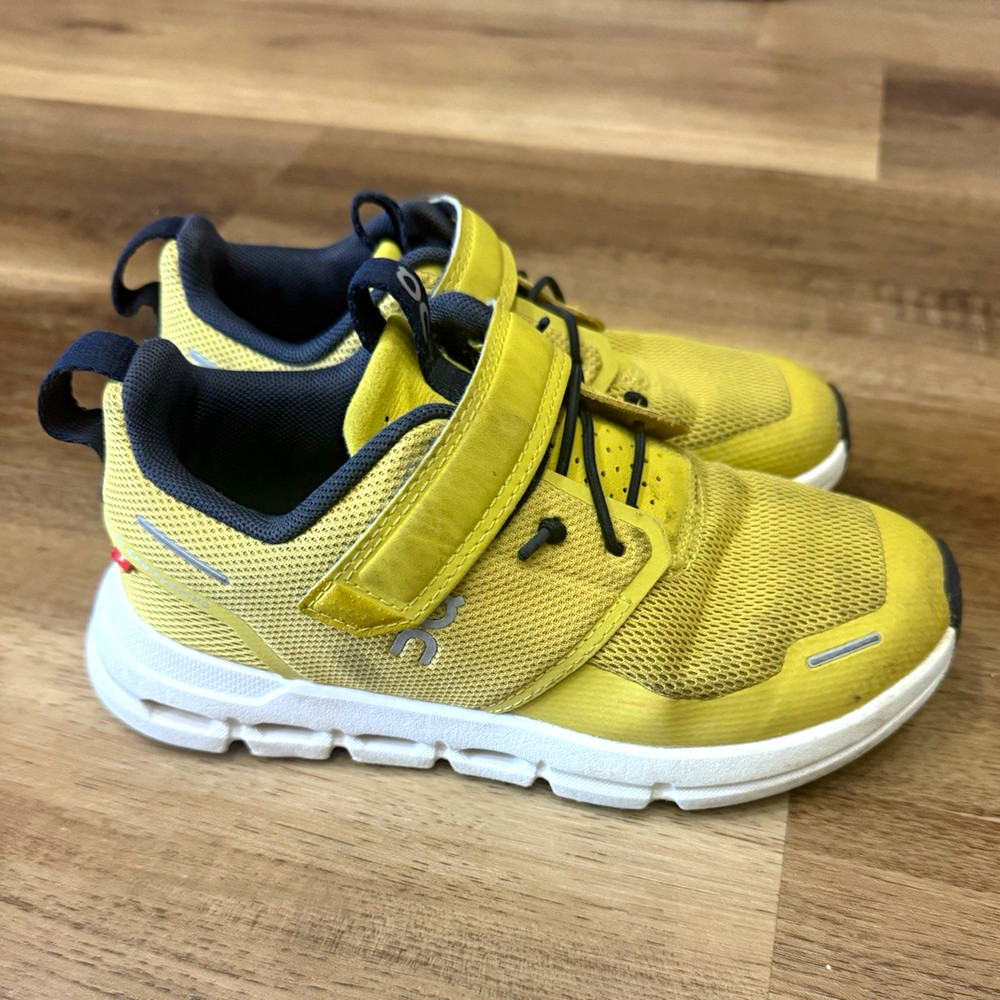 On Unisex Kids Yellow/White Mesh Hook & Loop Low Top Athletic Sneakers US 12