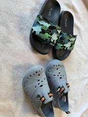 Place Unisex Kids Camo Slide Sandals Black Green Blue Gray Slip On Logo