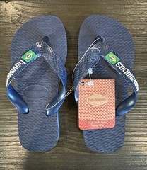 NWT Havaianas Brasil Logo Flip Flops Navy Blue Rubber Sandals US 11/12 EUR 29/30