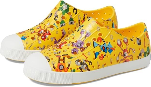 Native Shoes Jefferson Print Sneakers sz 12 Crayon Yellow/Shell White NIB