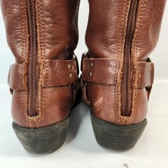 Frye Harness Boots Youth 1 Brown Leather Mid Calf Zip Riding Biker Western