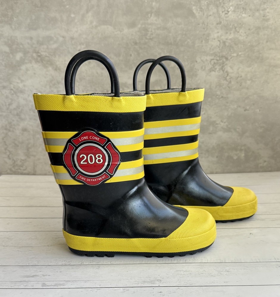 Lone Cone Natural Rubber Rain Boots, Fire Department, Little Kids Size 9