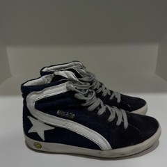 GOLDEN GOOSE KIDS HIGH TOP SNEAKERS DENIM NAVY SUEDE WHITE STAR SIZE 34 EU