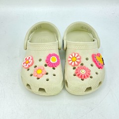 Crocs Clogs Kids 7 Beige Floral & Butterfly Charms Slip On Classic 10009455