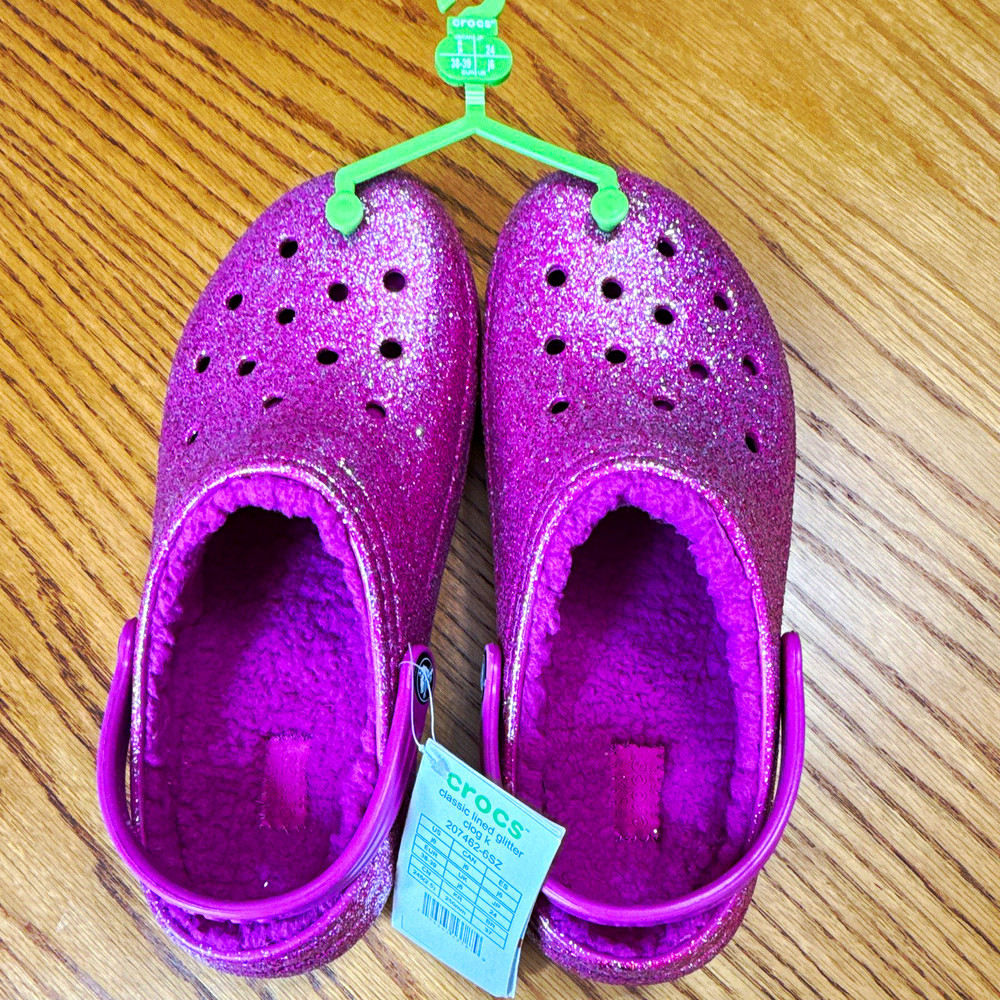Crocs Classic Lined Glitter Clog Pink Unisex Kids Slip-On Sandal US J6