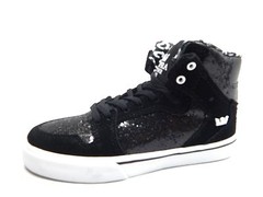 SUPRA KIDS VAIDER BLACK GLITTER YOUTH SHOES SIZE 12