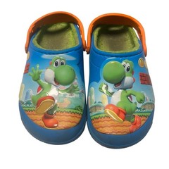 Crocs Kids Fun Lab Super Mario Yoshi Blue Fuzzy Lined Clogs Size C13