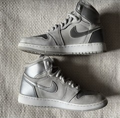 Nike Air Jordan 1 Mid GS Gray White High Top Sneakers Big Kids Youth Size 4.5