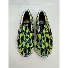 Vans Kids Classic Slip-On Shark Print Sneakers Neon Yellow Blue Black Sz 3