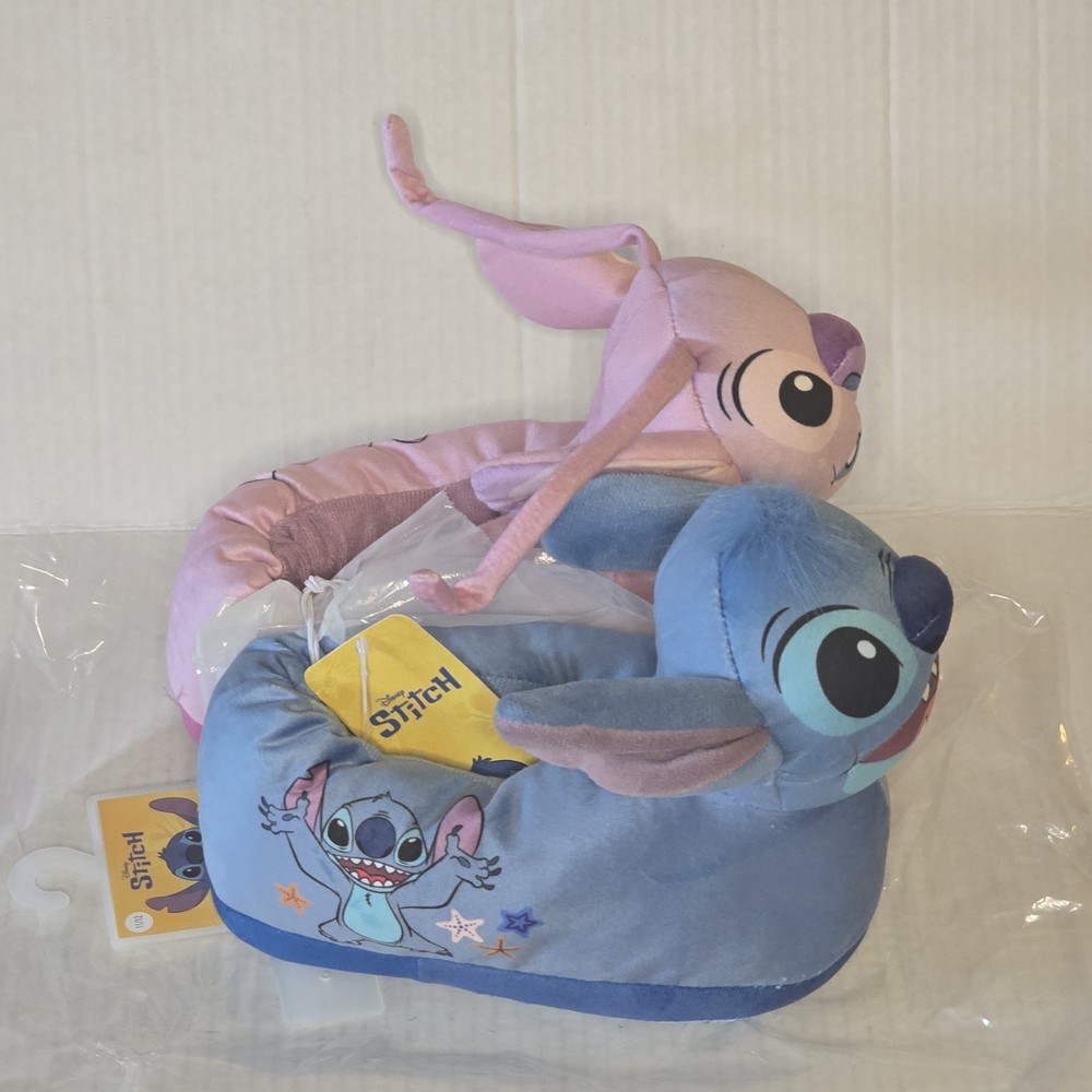Disney Stitch & Angel Slippers Kids Size 11/12 Plush Lilo & Stitch Blue NWT