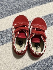 VANS Old Skool Kids Low Top Hook & Loop Checker Sneaker Red/White US 9
