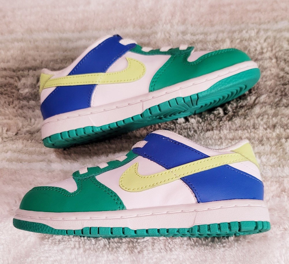 Nike Dunk Low FV6501-100 Green White Blue Yellow Leather Sneakers Kids 10C